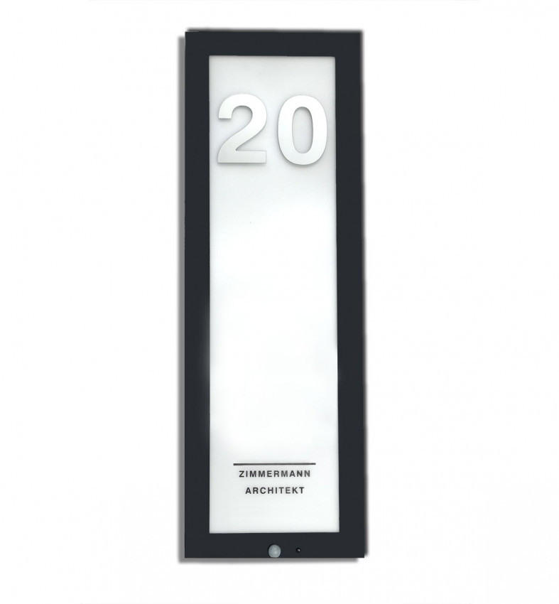 LED-Panel, Haustür, ANthrazit, Aussenleuchte, Hausnummer, Leuchte, Sensor, Ansicht