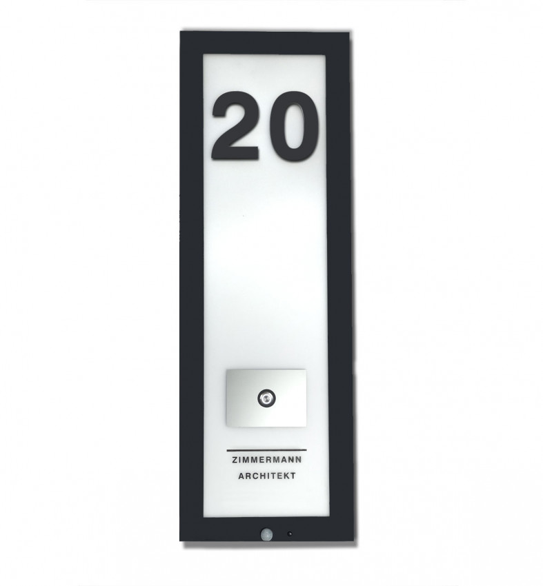 LED-Panel, Bewegungs-Sensor, ANthrazit, Aussenleuchte, Hausnummer, Leuchte, DETAIL, HausAnsicht