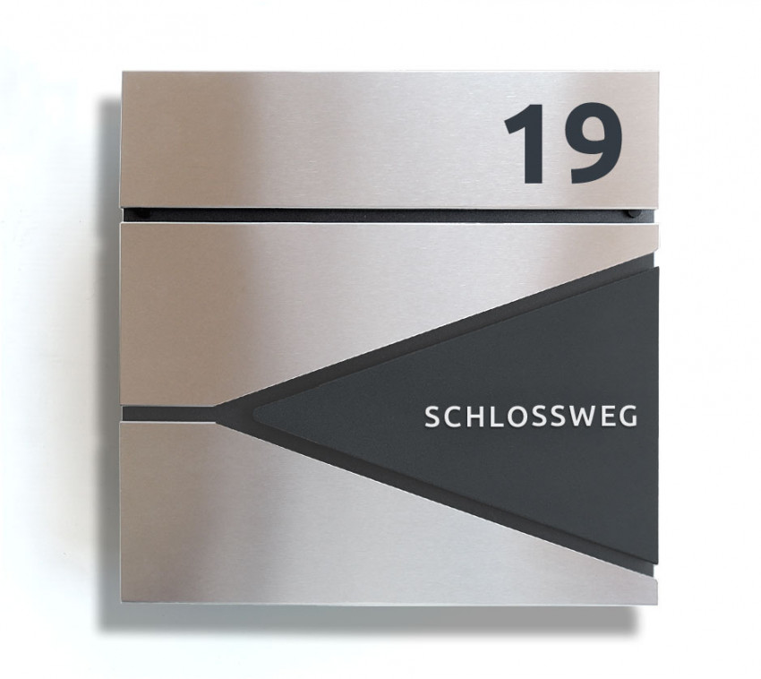 Dreieck,Sicherheit, Edelstahl, RAL, 7016, Briefkasten, Schiefer, Wandbriefkasten, Wasserdicht, Postkasten