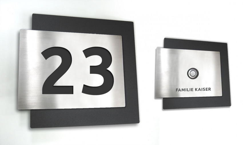 SET, SMART01, mit,Schiefer,LED, DESIGN, Klingel,Funkklingel, Anthrazit, edelstahl, silber