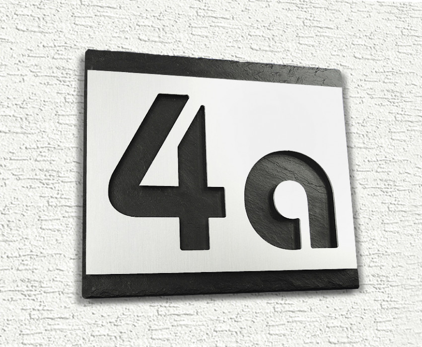 naturschiefer,3d, Hausnummer, edelstahl,schiefer, premium, design,test,2 stellig