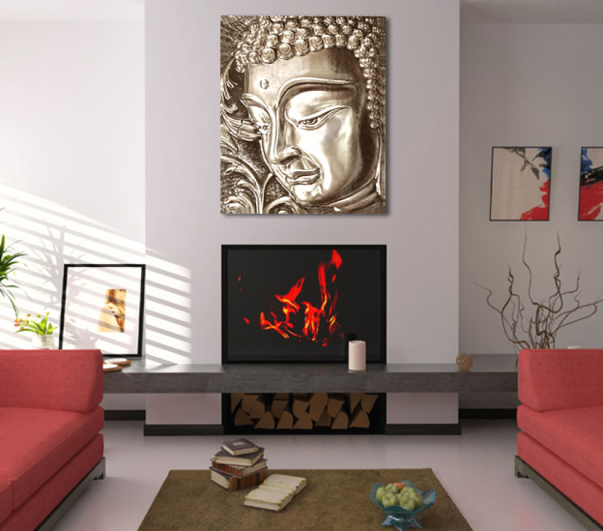 BUDDHA DESIGN WANDBILD RELIEF EFFEKT JOGA STUDIO ATELIER GOLD + SILBER