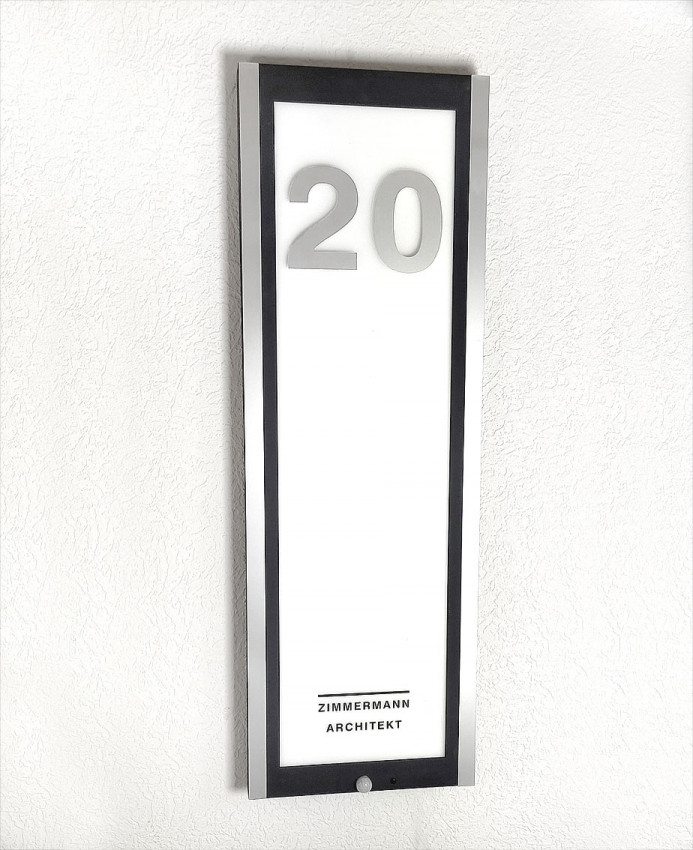 LED-Panel-Haustür, Aussenleuchte, Hausnummer, Leuchte, Sensor, Detail, Ansicht