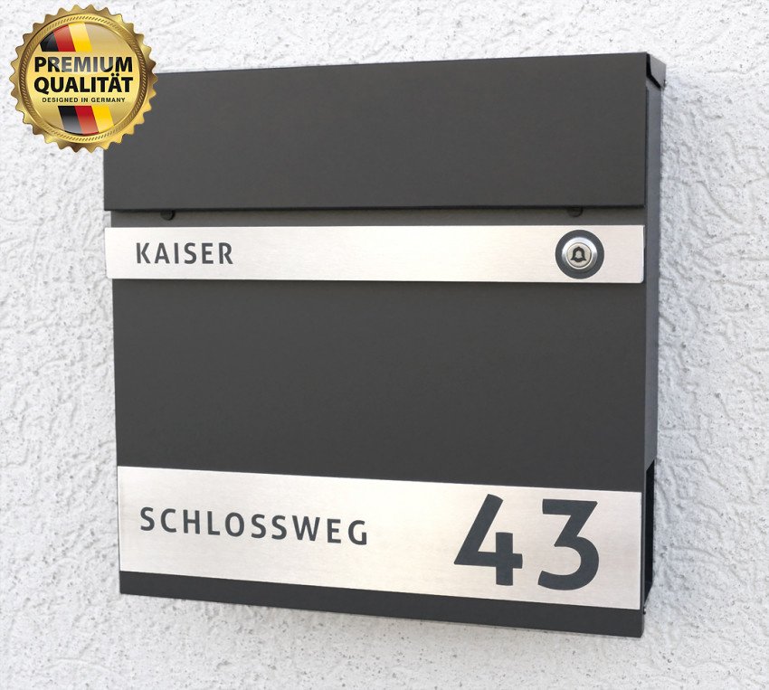 Briefkasten mit Klingel, Funk-Klingel,Ral7016, Briefkasten, Schiefer, Wandbriefkasten, Wasserdicht, Standbriefkasten, RAL, 7016, , Postkasten