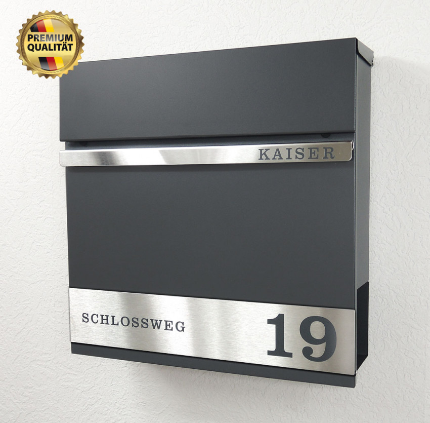 p87-L,Sicherheit, Edelstahl, RAL, 7016, Briefkasten, Schiefer, Wandbriefkasten, Wasserdicht, Postkasten