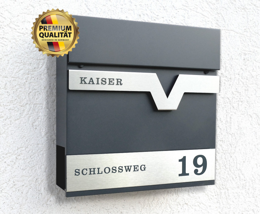 Prime91, Briefkasten,Wand,Edelstahl,Anthrazit,Beschriftung,mit Name, Schiefer,modell 5