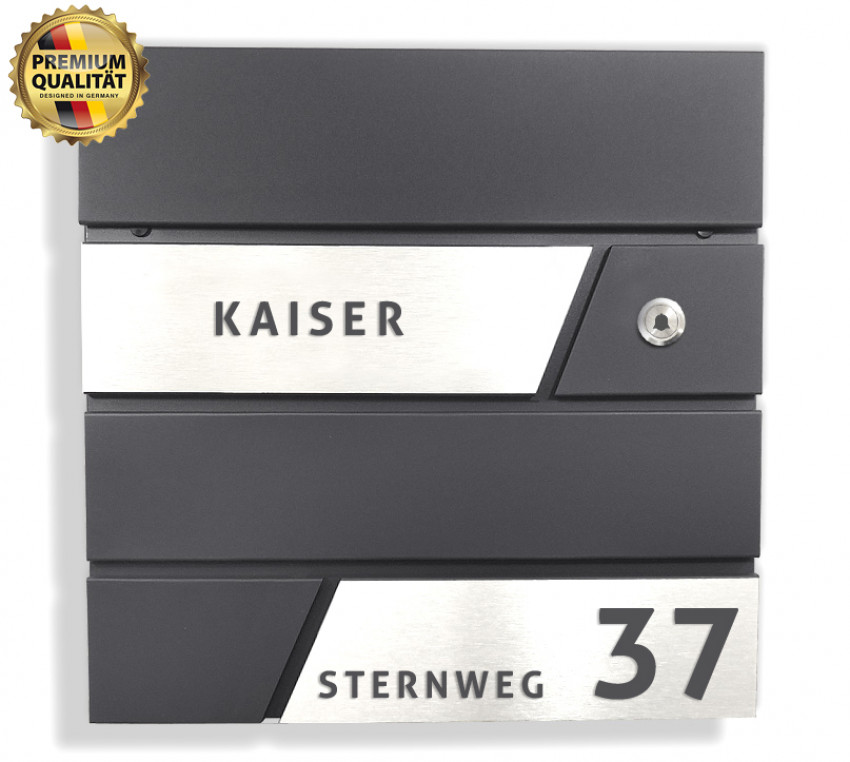 PRIME POST 91 - Klingel PREMIUM Design Briefkasten mit TÜR-KLINGEL  Edelstahl-Anthrazit