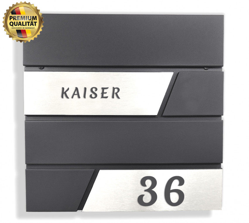 Prime91, Briefkasten,Wand,Edelstahl,Anthrazit,Beschriftung,mit Name, Schiefer,modell 5