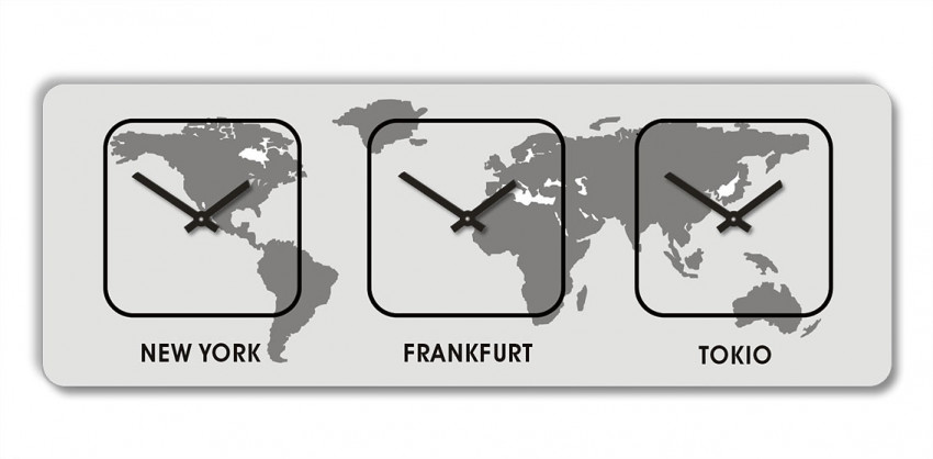 Rechteck,Silber, Zeitzonen-wanduhr,Weltzeit, Wanduhr