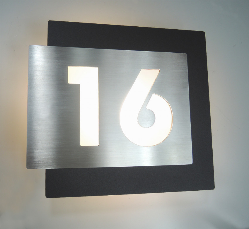 Smart one 2, Beleuchtete hausnummer, EDELSTAHL, LED, DESIGN, HAUSNUMMER, LEUCHTE, LAMPE, GEbürstet,Ral7016