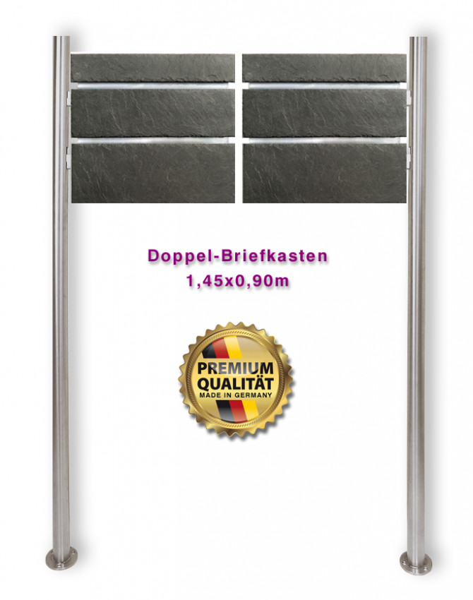 KIO TIMES,standbriefkasten,briefkasten,Ständer,edelstahl,schiefer,2-Fach,massiv