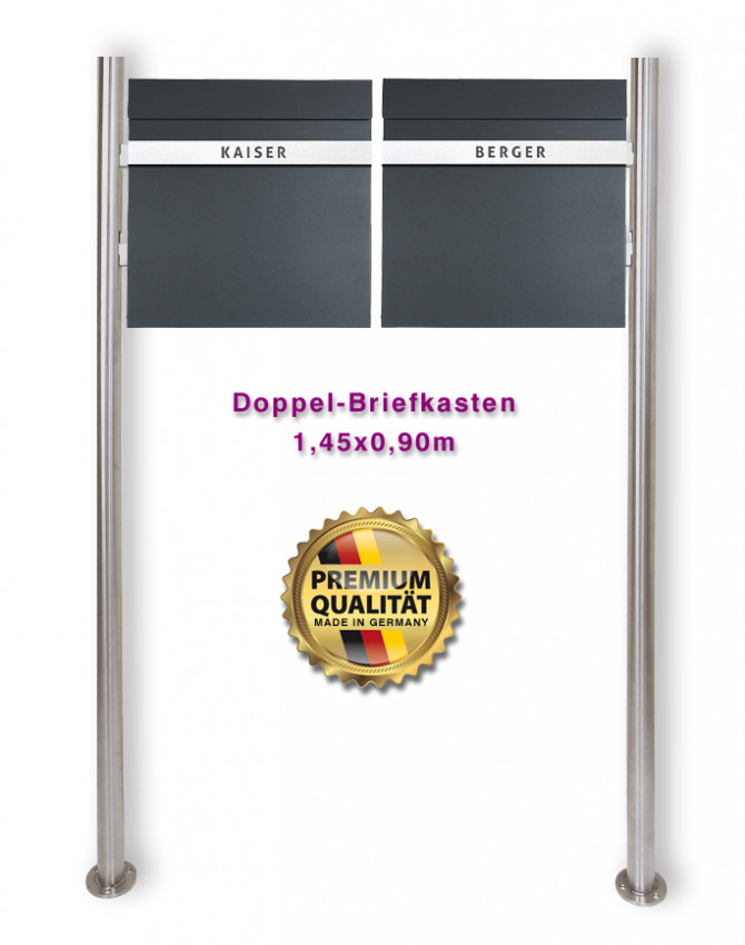 Doppel-standbriefkasten,briefkasten,Ständer,edelstahl,2-Fach,silber,stabiler,massiv,Edelstahlständer