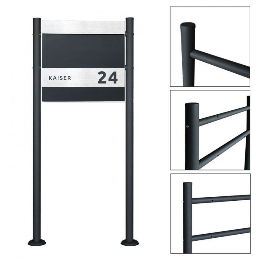 p8, Standbriefkasten, ral 7016, anthrazit, Name, Hausnummer