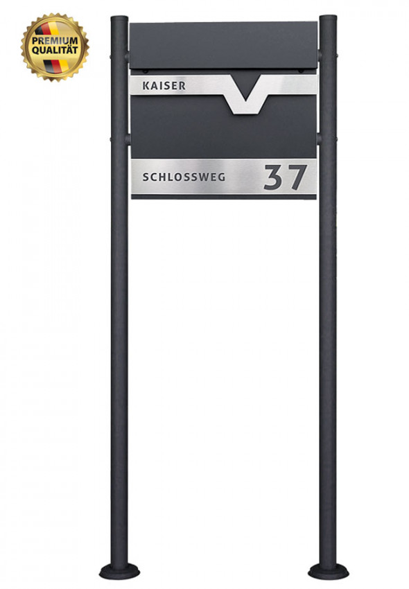 P92 Stand, Standbriefkasten, mit klingel,Beschriftung, mit Hausnummer, Briefkasten,  Zeitungfach, Anthrazit, silber,kio times