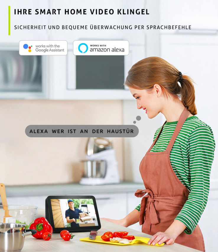 2K HD Video, Tür, Sprechanlage, Wlan, alexa, smarte klingel,, Edelstahl,