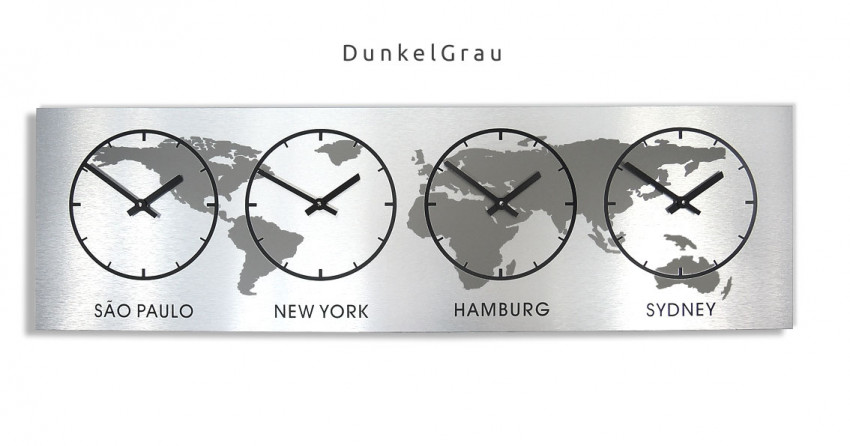 PENTA4, Zeitzonen-wanduhr , XXL,Weltzeituhr, Wanduhr, Grau