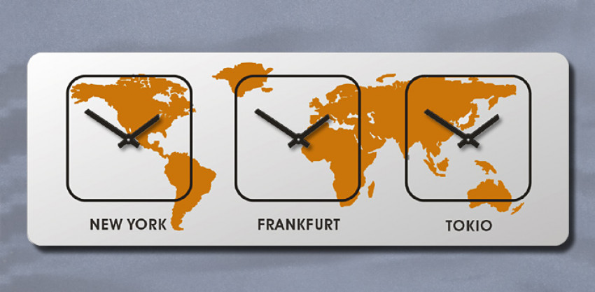 Rechteck, GRAU, Silber,Zeitzonen-wanduhr, XXL,Weltzeit, Weltzeituhr