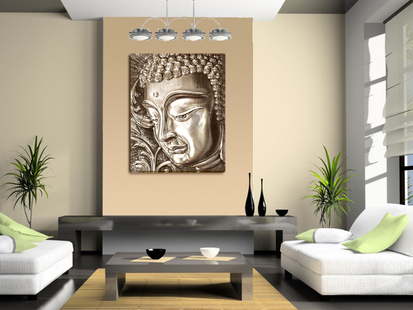 BUDDHA DESIGN WANDBILD RELIEF EFFEKT JOGA STUDIO ATELIER GOLD + SILBER