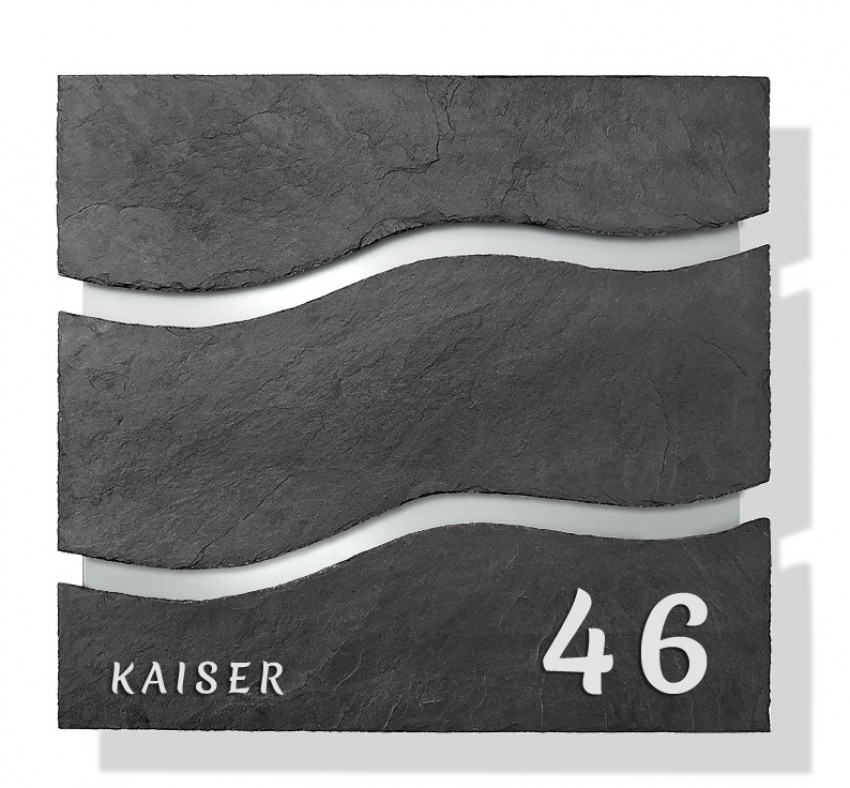 Wave 1, Schiefer, Briefkasten, Edelstahl, Welle, mit, Name, Beschriftung, Test, sehr gut