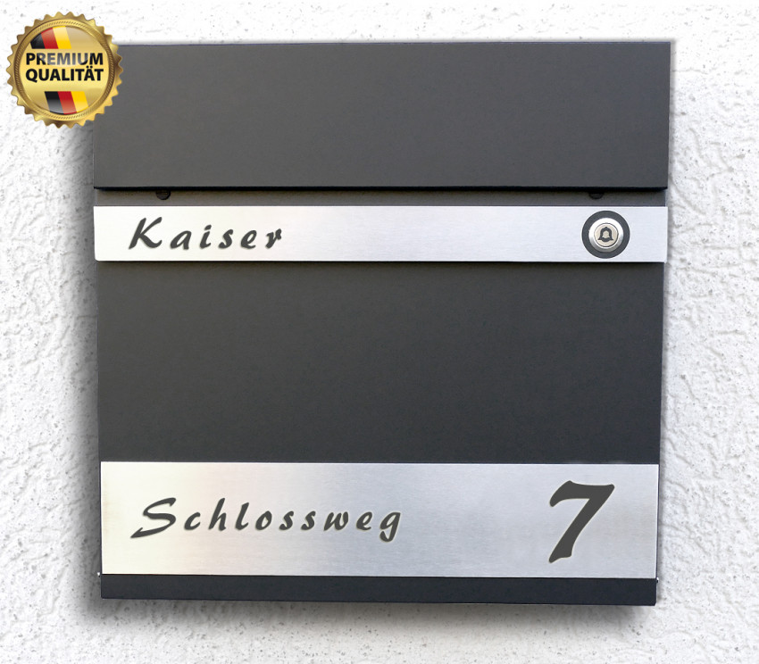 P87l, Funk-Klingel, Funk-Briefkasten,Zeitungfach, Anthrazit, RAL, 7016, Briefkasten, Schiefer, Wandbriefkasten, Wasserdicht, Postkasten