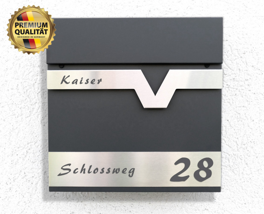Prime56, detail, Briefkasten,Edelstahl,Anthrazit,Beschriftung,mit Name,