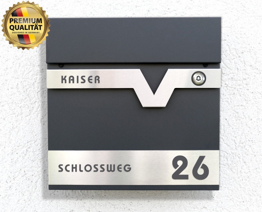 PRIME POST 91,mit Klingel, Anthrazit, RAL, 7016, Briefkasten,  Wandbriefkasten,Klingelbriefkasten