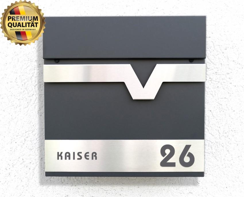 Prime Post 92 Exclusiver Design Briefkasten Anthrazit & Edelstahl mit Name Nummer