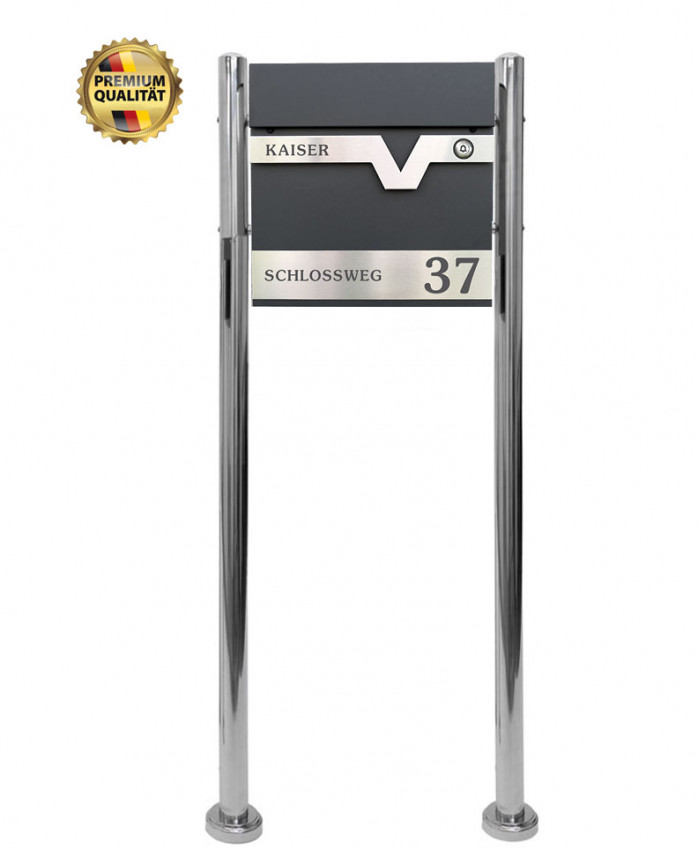 Prime 92 Stand, Mit Klingel, Ständer, Klingel-Briefkasten mit Hausnummer, StandBriefkasten,  Zeitungfach, Anthrazit,